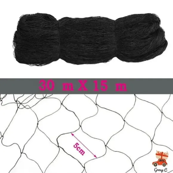 Fågelnät & Voljärnät - Skyddsnät - Storlek 30 x 15 m - Maskstorlek 5 x 5 cm - Polyester - Rektangulär - För trädgård, balkong, damm - Svart