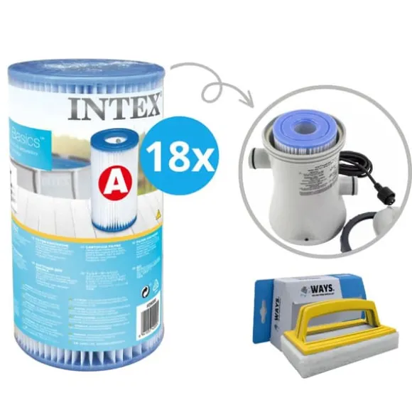 Filter Typ A - Intex - 18 delar - Lämplig för filterpump 28604GS/28638GS/28636GS & WAYS skurborste