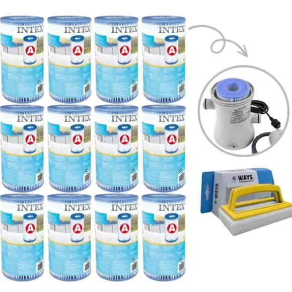 Filter typ A - Intex - 12 delar - Lämplig för filterpump 28604GS/28638GS/28636GS & WAYS skurborste