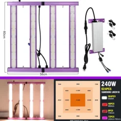 Fällbar LED-växtlampa, justerbar ljusstyrka, fullspektrum,240W