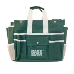 Fällbar pall med en väska och en uppsättning trädgårdsredskap