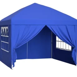 Fällbar trädgårdspaviljong 3x3 m med 4 sidoväggar, höjdjusterbar i 3 lägen, blå