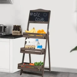 Fällbar Växtställning, 3-Tier Hylla, Retro Stil,Brun