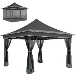 Fällbart Tält, 3,5m x 3,5m Storlek, 4 Myggnät,Mörkgrå