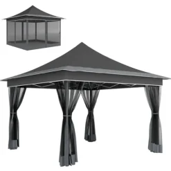 Fällbart Tält, 3,5m x 3,5m Storlek, 4 Myggnät,Mörkgrå