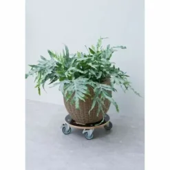 Flowerpot Standt with Wheels Nature Wood Ø 38 cm