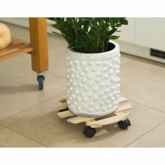 Flowerpot Standt with Wheels Nature Natural Fir wood