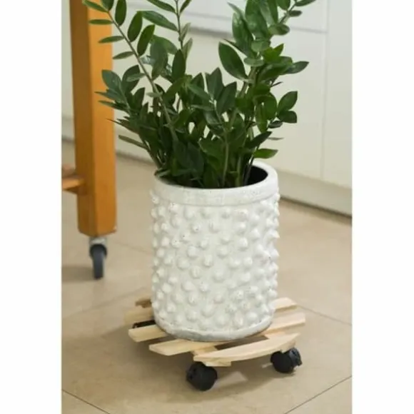 Flowerpot Standt with Wheels Nature Natural Fir wood