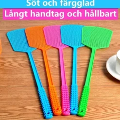 Flugknäckare, 5-pack plast, flugknäckare med långt skaft, stora insektsknäckare, fungerar för inomhusbruk och utomhusbruk (50*14cm)