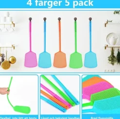 Flugknäckare, 5-pack plast, flugknäckare med långt skaft, stora insektsknäckare, fungerar för inomhusbruk och utomhusbruk (50*14cm)