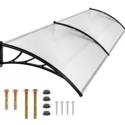 Fönster-/dörrtak, polykarbonat, svart ram, transparent PC-skiva, regn- och UV-skydd, vädertålig