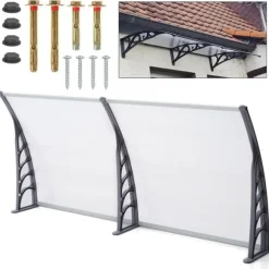 Fönster-/dörrtak, polykarbonat, svart ram, transparent PC-skiva, regn- och UV-skydd, vädertålig