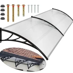 Fönster-/dörrtak, polykarbonat, svart ram, transparent PC-skiva, regn- och UV-skydd, vädertålig