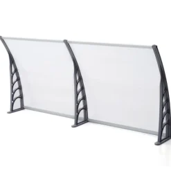 Fönster-/dörrtak, polykarbonat, svart ram, transparent PC-skiva, regn- och UV-skydd, vädertålig