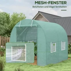 Folietunnel 245x200x198 cm med fönster, tomatväxthus/odlingstunnel, grön