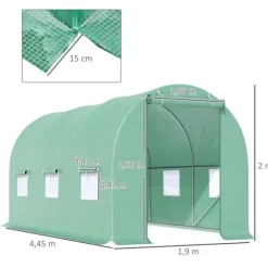 Folietunnel 445x190x200 cm med fönster, tomatväxthus, grön