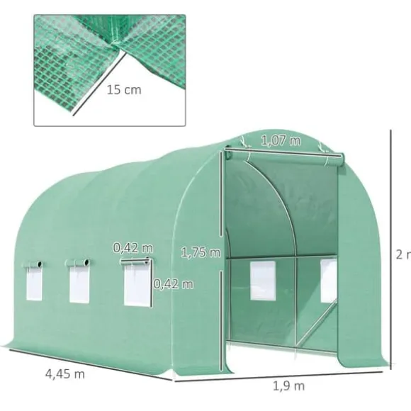 Folietunnel 445x190x200 cm med fönster, tomatväxthus, grön