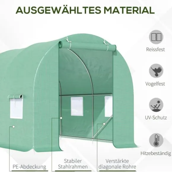 Folietunnel 445x190x200 cm med fönster, tomatväxthus, grön