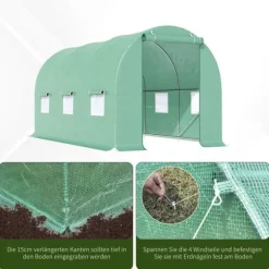 Folietunnel 445x190x200 cm med fönster, tomatväxthus, grön