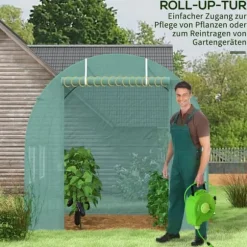 Folietunnel 245x200x198 cm med fönster, tomatväxthus/odlingstunnel, grön