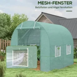 Folietunnel 245x200x198 cm med fönster, tomatväxthus/odlingstunnel, grön