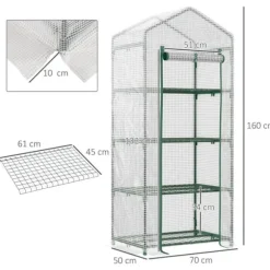 Folieväxthus 70x50x160 cm med 4 hyllplan, vitt – tomathus/drivbänk