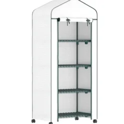 Folieväxthus 69x50x165 cm med hjul & hyllor, stålskelett, vintertåligt, vitt – för tomater & växter