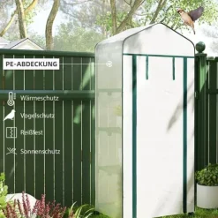 Folieväxthus 69x50x165 cm med hjul & hyllor, stålskelett, vintertåligt, vitt – för tomater & växter