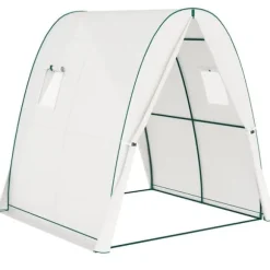 Folieväxthus 180x180x200 cm med rullport & 2 fönster, stålskelett, vitt