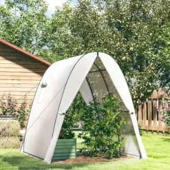 Folieväxthus 180x180x200 cm med rullport & 2 fönster, stålskelett, vitt