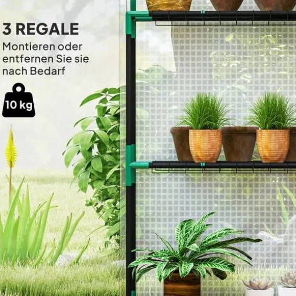 Folieväxthus 143x74x190 cm med rullport, fönster & hyllor, vitt