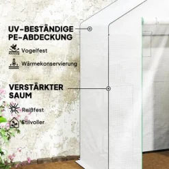 Folieväxthus 143x74x190 cm med rullport, fönster & hyllor, vitt
