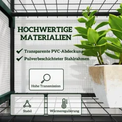 Folieväxthus 69x49x193 cm med rullport & hyllor, vintertåligt, stål, vitt