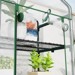 Folieväxthus 69x49x193 cm med rullport & hyllor, vintertåligt, stål, vitt