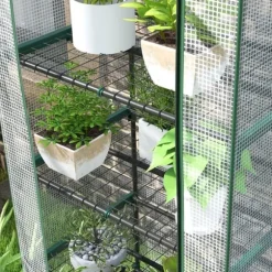 Folieväxthus 69x49x193 cm med rullport & hyllor, vintertåligt, stål, vitt