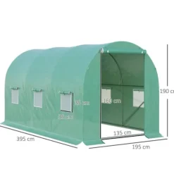 Folieväxthus 395x195x190 cm, rundbåge, 6 nätfönster – odlingstunnel