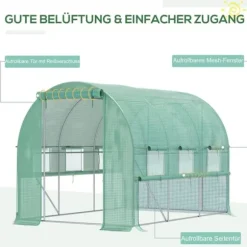 Folieväxthus 2,95x2x2 m, gåbart, 6 fönster, UV-skydd – för trädgårdsodling