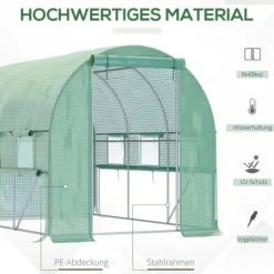 Folieväxthus 2,95x2x2 m, gåbart, 6 fönster, UV-skydd – för trädgårdsodling