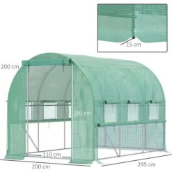 Folieväxthus 2,95x2x2 m, gåbart, 6 fönster, UV-skydd – för trädgårdsodling