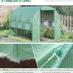 Folieväxthus 2,95x2x2 m, gåbart, 6 fönster, UV-skydd – för trädgårdsodling