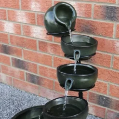 Fontän Rinnande Skålar med Solcell - Grön | Trädgård Dekoration