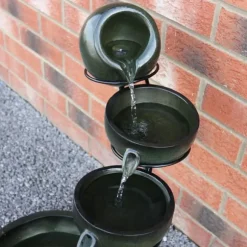 Fontän Rinnande Skålar med Solcell - Grön | Trädgård Dekoration