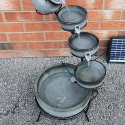 Fontän Rinnande Skålar med Solcell - Grå | Trädgård Dekoration