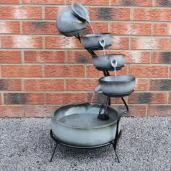 Fontän Rinnande Skålar med Solcell - Grå | Trädgård Dekoration