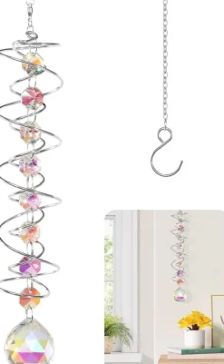 Färgglad kristall solfångare vindspel med spiraldesign, roterande dekor för fönster, trädgård, bröllop