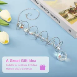 Färgglad kristall solfångare vindspel med spiraldesign, roterande dekor för fönster, trädgård, bröllop