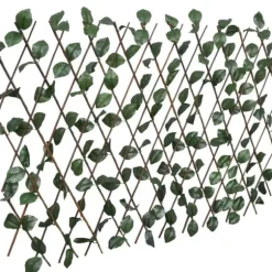 Förlängningsbart spaljéstaket i pil med konstlöv - Trädgårdsstaket | Storlek: 180x60 cm | Färg: Naturlig pil