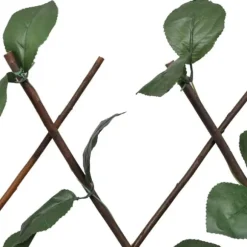 Förlängningsbart spaljéstaket i pil med konstlöv - Trädgårdsstaket | Storlek: 180x60 cm | Färg: Naturlig pil