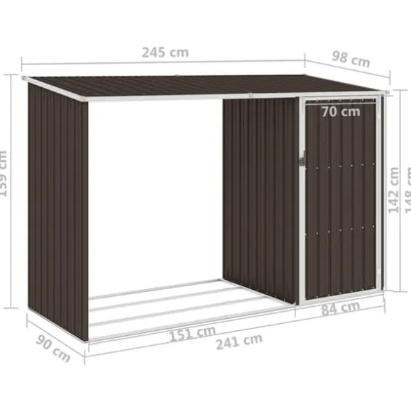 Förråd & Redskapsbodar - Living Vedskjul brun 245x98x159 cm galvaniserat stål