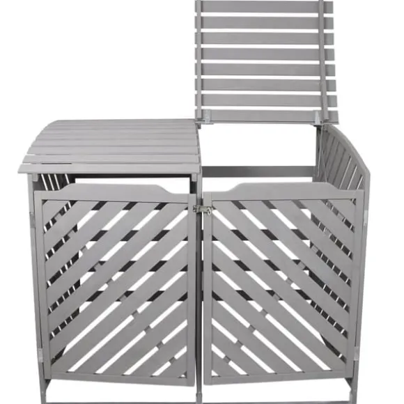 Förråd för 2 x 240 Liter Soptunnor med Lock Gråmålat Granträ Förvaringsbod Bod Skjul Trädgård Trädgårdskjul Utomhus Förvaring Låsbar + Monteringskit | CDON